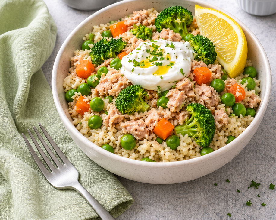 Tuna couscous bowl with vegetables