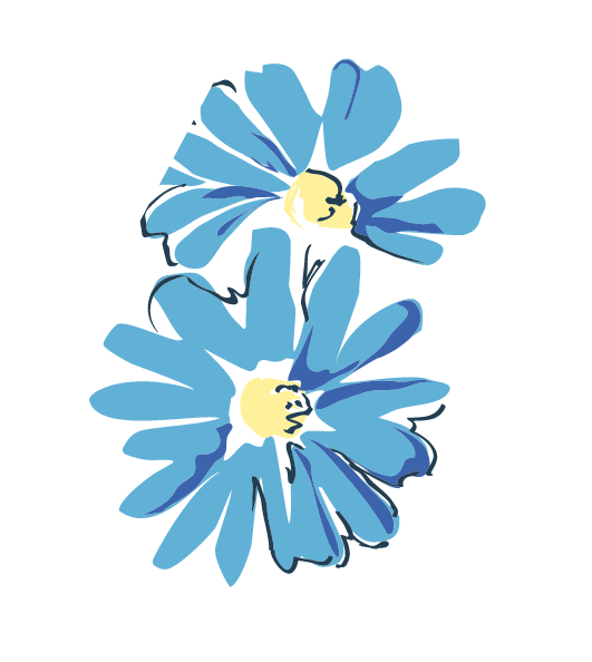 Blue flowers with yellow centers illustrated