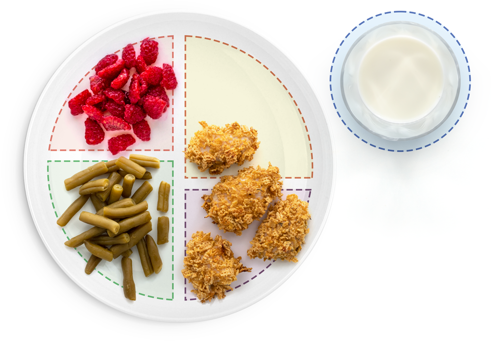 Section showing image of Nuggets de pollo, judías verdes y frambuesas