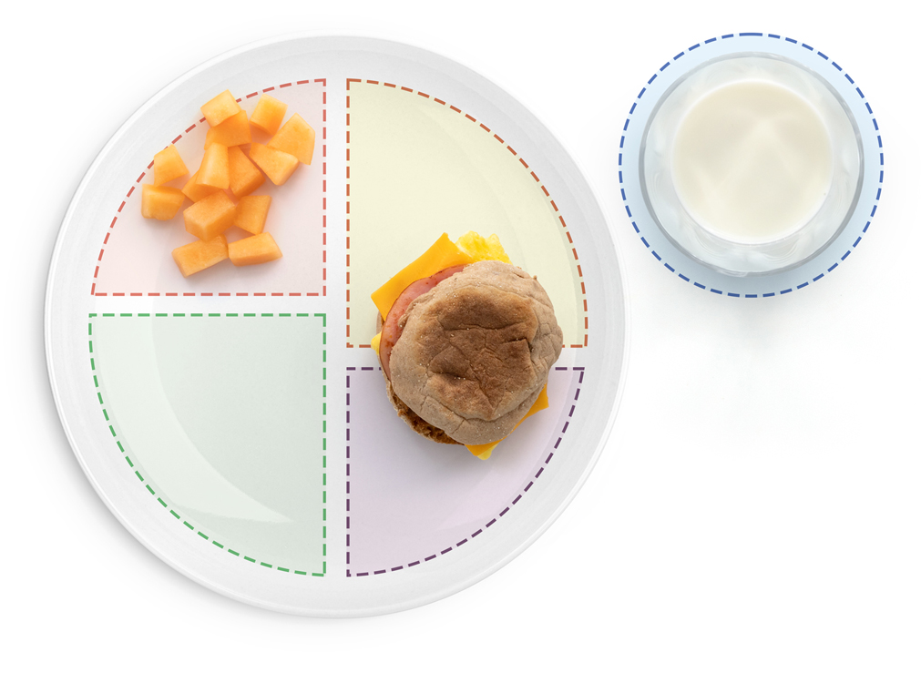 Section showing image of Sándwich de jamón, huevo y queso con melón cantalupo