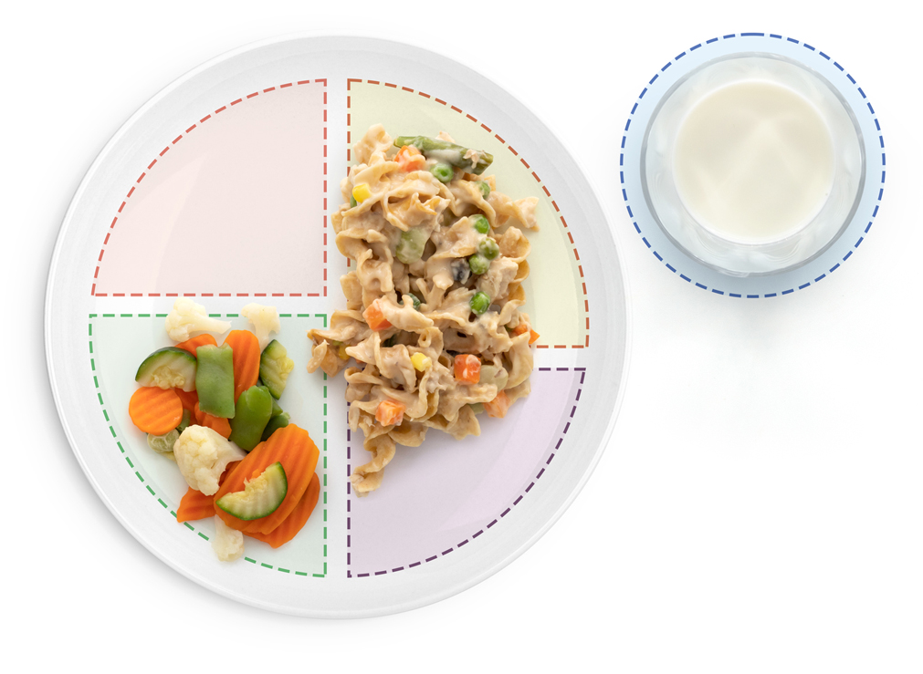 Section showing image of Pollo o atún a la cacerola y mezcla de vegetales