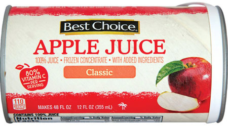 Best Choice apple juice concentrate can, classic flavor.