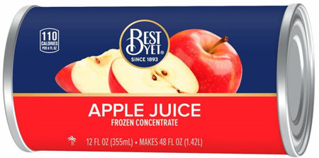 Apple juice concentrate can with sliced apples illustration.