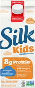 Silk Kids oat milk carton with nutritional highlights.