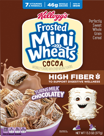 Cocoa cereal with mascot, turns milk chocolatey.