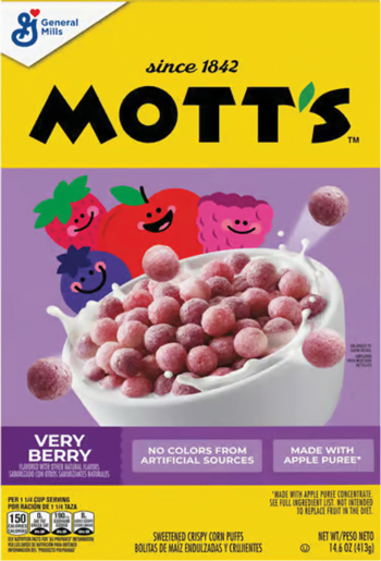 Berry cereal puffs in milk splashing from bowl.