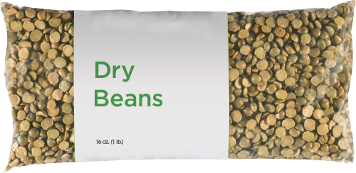 Bag of dry beans with simple packaging.