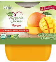 Mango fruit puree, organic, packaged in a cup.