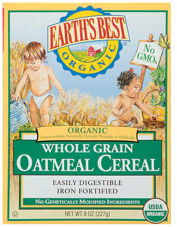 Earth's Best Organic Whole Grain Oatmeal Cereal box.