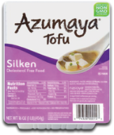 Azumaya Tofu package, labeled non-GMO and silken.