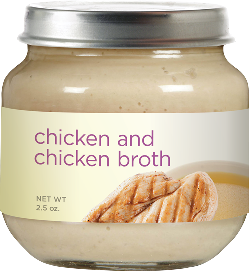 Jar of chicken and broth with label.