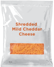 Bag of shredded mild cheddar cheese.