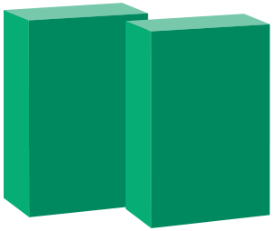 Two green cereal boxes standing side by side