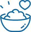 Bowl of food with heart symbol above.