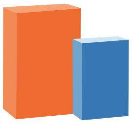 Orange and blue rectangular boxes standing upright