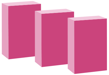 Three pink cereal boxes in a row
