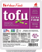 Purple House Foods tofu, extra firm label.